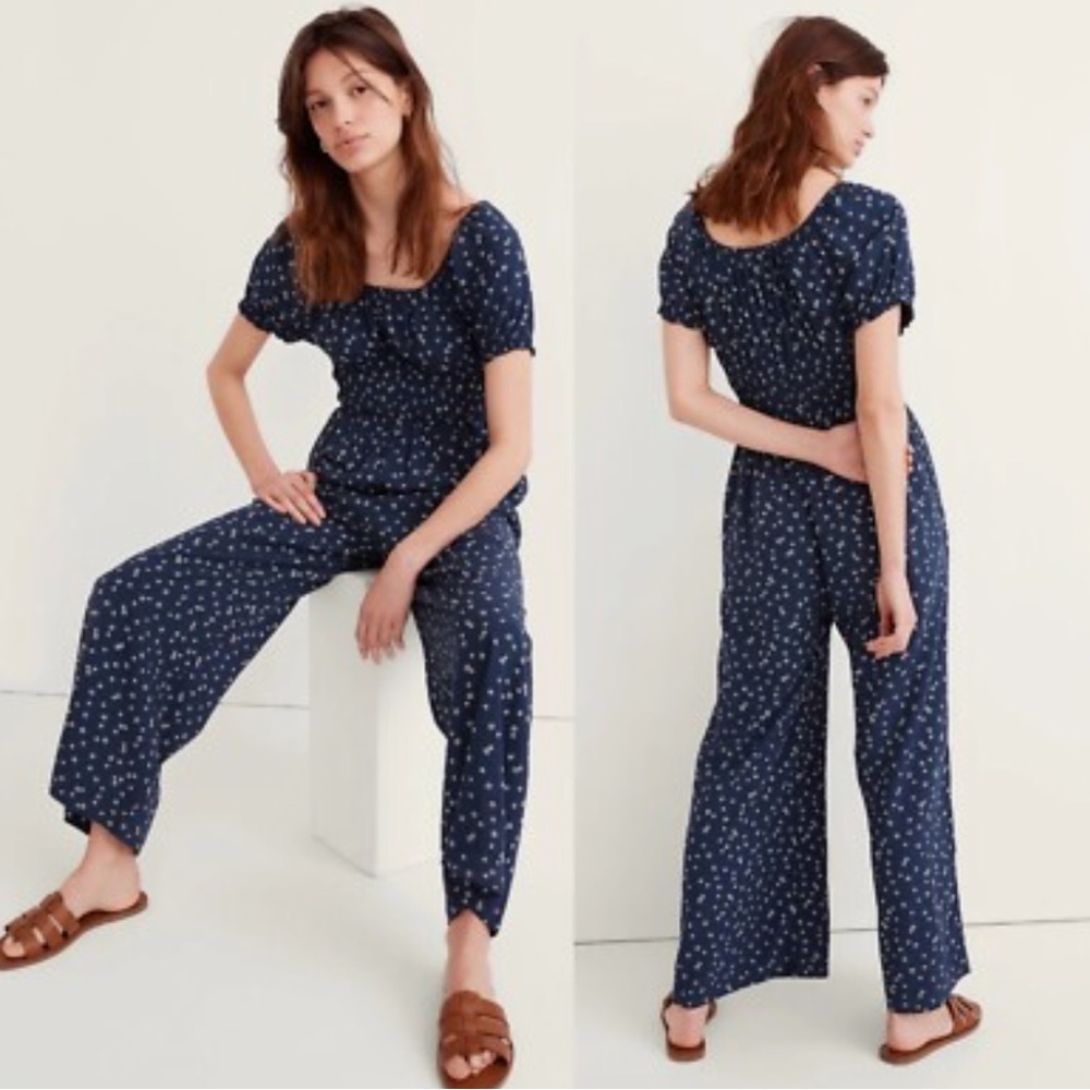 Madewell Navy Floral Wide-Leg Jumpsuit